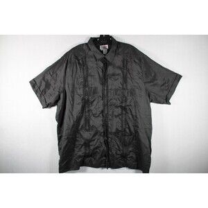 Pepe & Berta Men's Guayabera Shirt 1X Black Linen Short Sleeve Made Mexico
